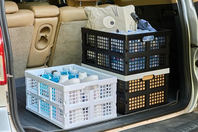 Aebeky 3-Pack Plastic Collapsible Storage Crates-30L,Foldable Plastic Crates for Storage (Black+Gray)