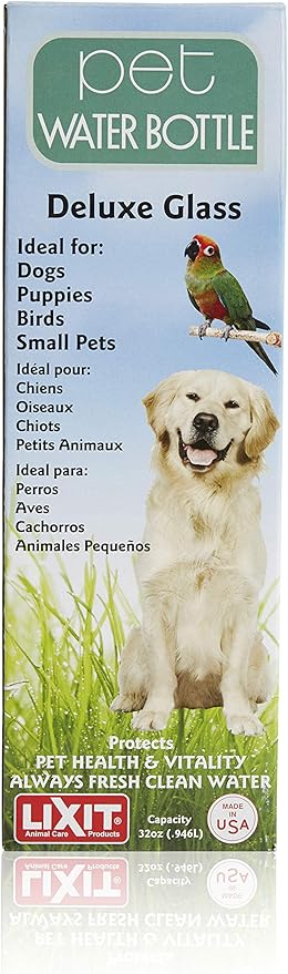 Lixit Heavy Duty Deluxe Glass Water Bottles for Birds, Dogs and Small Animals. (32oz Large Tube)
