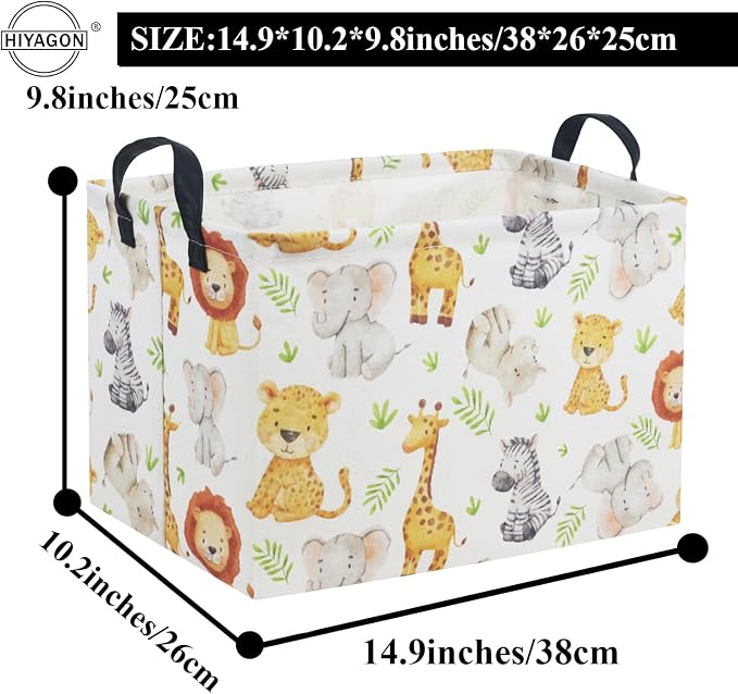 Rectangular Woodland Animal Basket Kids Baby Storage Basket Storage Bin Organizer Box Animal Room Decor(Green Animal)