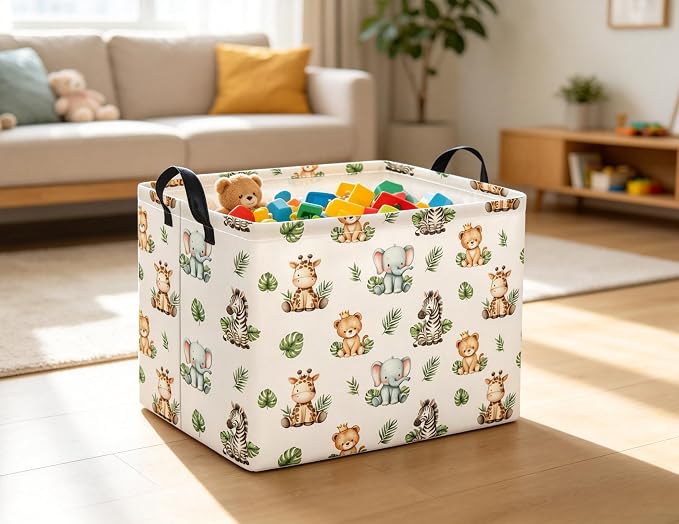 Rectangular Kids Basket Baby Girl Basket Fabric Storage Bin Organizer Box Room Decor(Leaf Animal)