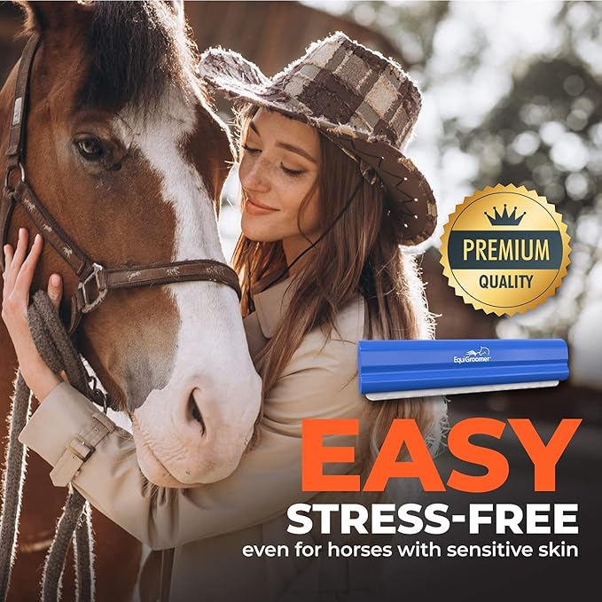 EquiGroomer Deshedding Brush, 8-Inch for Horses and Large Pets, Blue, Removes Loose Dirt, Hair, and Fur, Professional Undercoat Grooming Tool