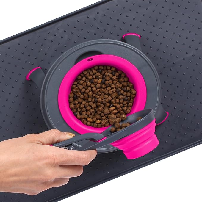 Dexas Popware for Pets Collapsible Klip Scoop, 3-in-1 Pet Food Scoop, Measuring Cup and Bag Clip, 2 Cup Capacity, Fuchsia