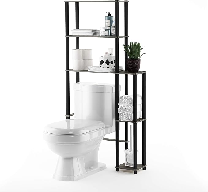 5-Shelf Toolless Assembly Over The Toilet Organizer, Freestanding Space Saver Bathroom Shelf, Over The Toilet Storage, for Bathroom Organizers and Storage, French Oak