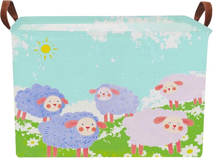 NTAOHAMPER Rectangular Storage Basket Empty,Storage Bin with Handles,Room Decor,Gift Basket,Book Box(Cute Sheep)