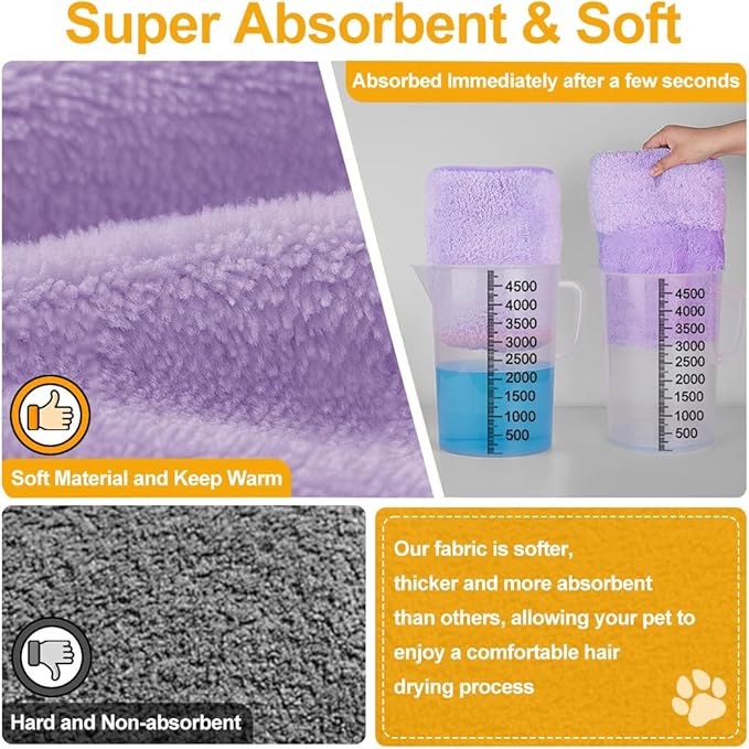 Medium to Large Size Dog Bathrobe, Quick Drying Super Absorbent Microfiber, Warm Dog Towels, Adjustable Hoodies and Belts for Dog Bath Products (Purple, 6XL-Fit for 95 to 115 Pounds)