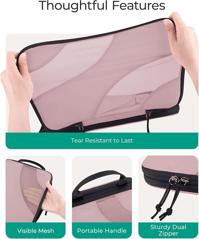 BAGSMART Compression Packing Cubes for Travel | Lightweight suitcase organizers bag set, space-saving double zipper expansion for carry-on luggage & travel organization