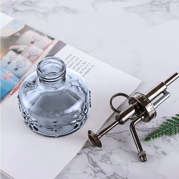 XXXFLOWER Glass Plant Mister Spray Bottle Grey 180ml/6 oz | Mini Watering Can Indoor Plants Indoor Plant Mister Succulent Watering Bottle Tall Vintage Style with Bronze Plastic Top Pum