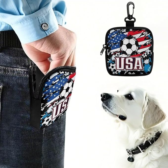 Dog Treat Pouch for Pet Walking and Training with Carabiner Zipper Design Small Dog Training Treat Bag Pack Holder for Puppy Snack Dispenser American Soccer USA Graffiti