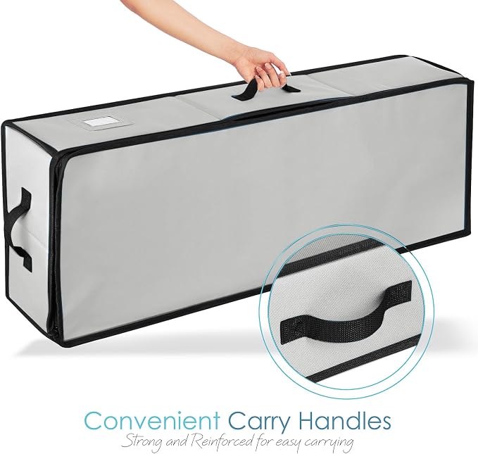 Hearth & Harbor Wrapping Paper Storage Container - Christmas Storage Bag with Ribbon Dispenser and Interior Pockets - Gift Wrap Organizer Fits Up to 26 Rolls of 40" Length, Silver