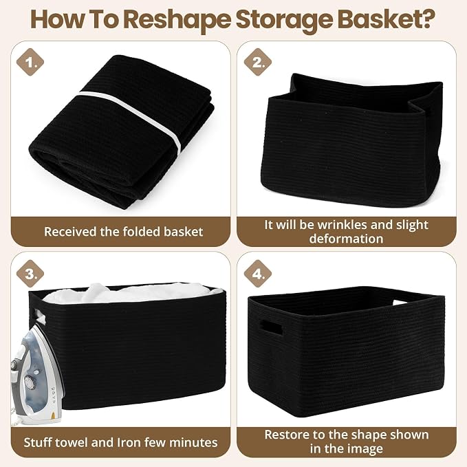 Optish 95L Large Woven Blanket Basket, Storage Basket with Handles, Black | Sturdy Cotton Rope Basket Organizer Blanket, a lot of Toys, Comforter, Pillows, Bedroom, Living Room, Bathroom, Easy to Carry