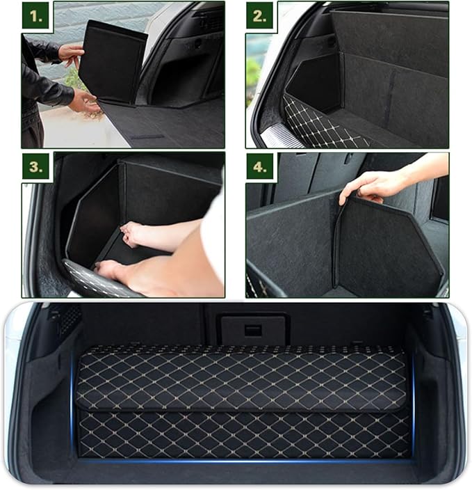 Car Trunk Organizer For Ford Festiva -Custom Fit,Leather Large Capacity Outdoor Trunk Organizer,4-Layer Cover,Diamond Quilted Pattern All-Season Use For Ford Festiva 1992-1993