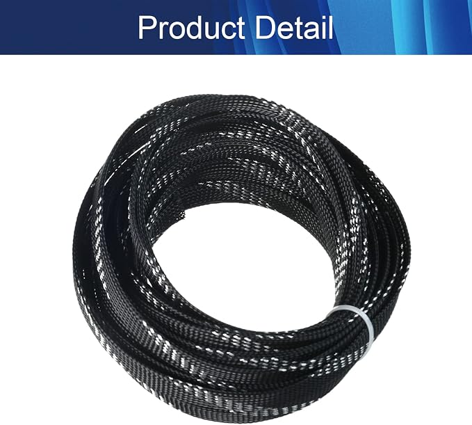 Jutagoss PET Expandable Braided Cable Sleeve, 32.8ft - 1/2 inch Black Silver Cable Management Sleeve, Wire Loom Tube Cord Protector for USB Cable, Power Cord, Audio Video and More, 1Pc
