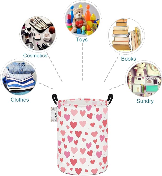 Storage Bin Foldable Nursery Organizer Basket Hearts | Foldable with Waterproof PE Coating Organizer Bin for Kids Boys and Girls,Office,Bedroom,Clothes