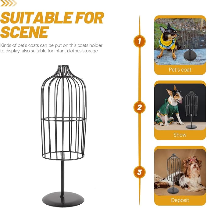 Iron Pet Clothing Mannequin Rack for Dogs and Cats, Black Sturdy Iron Coat Hanger with Unique Design, Practical Small Clothes Display Stand for Indoor and Outdoor Use