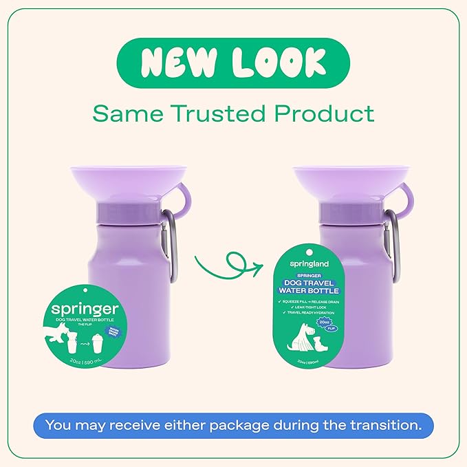 Springer Dog Water Bottle | Portable Travel Drinking Feeder Dispenser for Dogs & Puppies | As Seen on Shark Tank | Leak-Proof Bowl | BPA-Free | Outdoor Walking, Hiking & Travel | 15oz Lilac