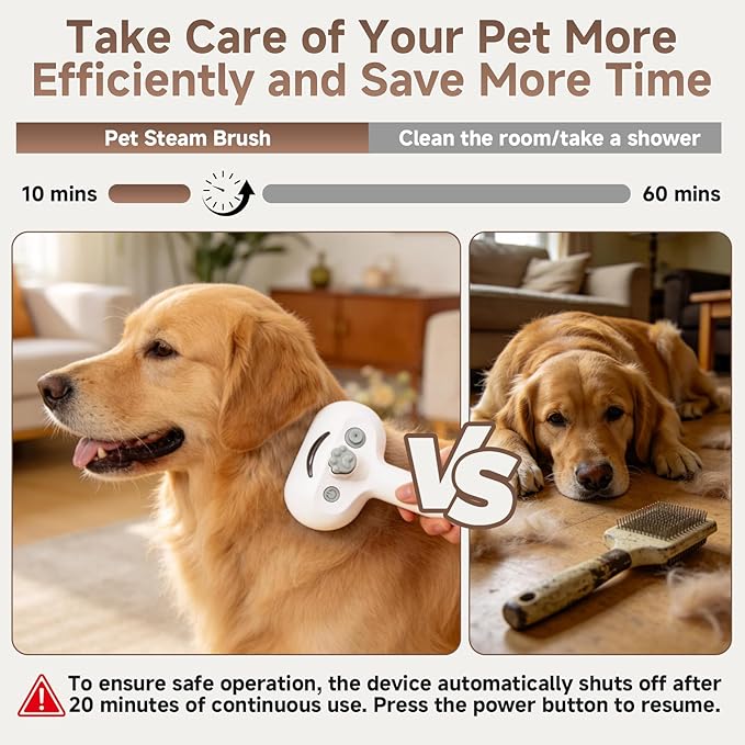 Pet Steam Brush for Dog & Cat - Pet comb leave-inserum for Shedding & Hair Removal - Self Cleaning Spray Comb with Mist for Long Haired Pets - Includes 2*Waterless Shampoo, Grey