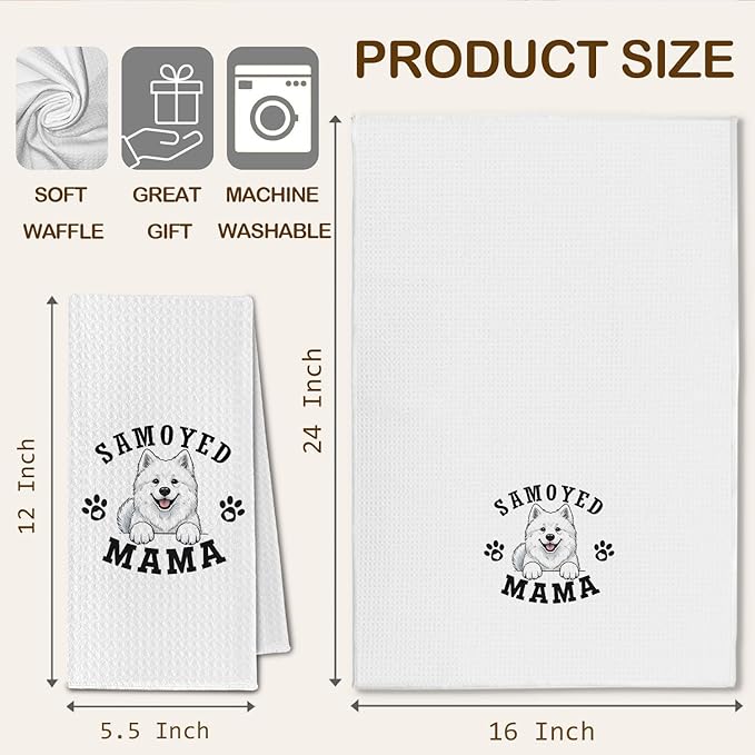 Samoyed Kitchen Towels, Dog Mama Samoyed Gifts for Women & Dogs Moms, Dog Lover Gifts Decorative Hand Towels for Bathroom, 16x24 Inch