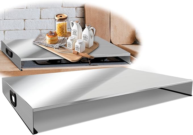 Stainless Steel Gas Stove Top Cover, Noodle Board Cooktop Cover, Kitchen Organizer for Gas and Electric Stove Range Expanding Kitchen Space, Large Size 36"x 23.6"x3", Sliver