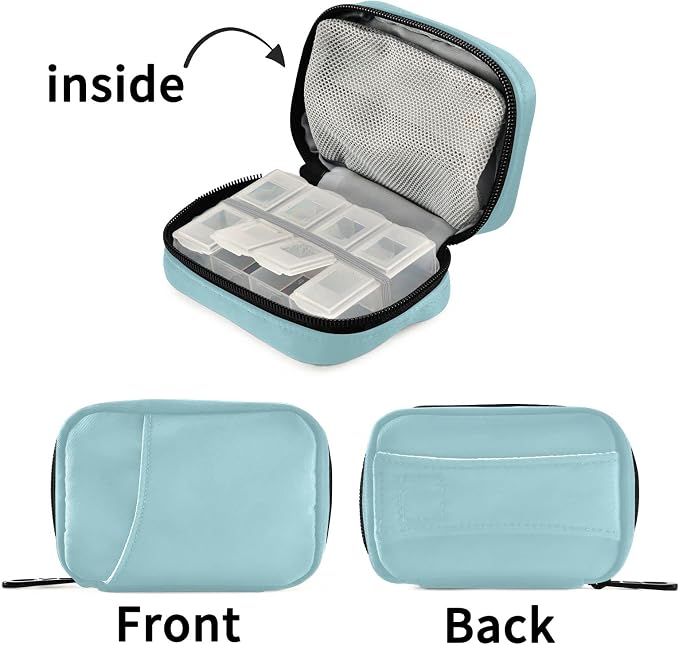 Naanle Pill Box 7 Day Pill Case Travel Pill Organizer Bag Zipper Portable Weekly Case Compact Size Vitamin Supplement Holder, Solid Color Sky Blue 4.6 x 3.14 x 1.88 Inch 1.0 Count 0.12 kilograms