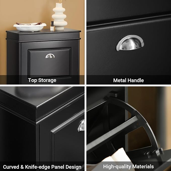 Haotian Small Shoe Cabinet | Two Flip Drawers Freestanding Shoe Rack, Shoe Storage Cupboard Organizer, FSR78-SCH