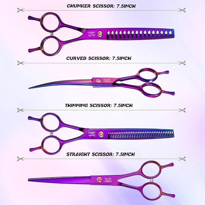 JASON Dog Grooming Scissors Kit, Professional 7 in 1 Dog Scissors Sharp Shears Set - Straight, Thinning, Chunker, Curved Shears and Comb for Long Short Hair for Dog Cat Pet Christmas Gift