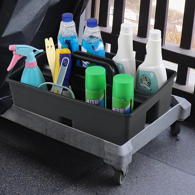 Set of 6 Plastic 3 Compartments Cleaning Supplies Caddy with Handle | Commercial Cleaning Caddy Organizer, Portable Plastic Tote Organizer for Shower, Bathroom, Kitchen
