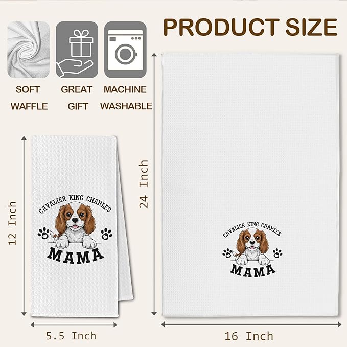 Cavalier King Kitchen Towels, Dog Mama Cavalier King Charles Spaniel Gifts for Women & Dogs Moms, Dog Lover Gifts Decorative Hand Towels for Bathroom, 16x24 Inch