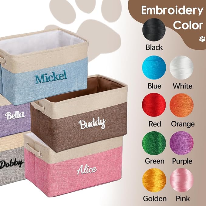 Ulico Custom Dog Toy Storage Basket, Collapsible Pet Organizer Box with Handles, Personalized Dog Toy Bin, Brown