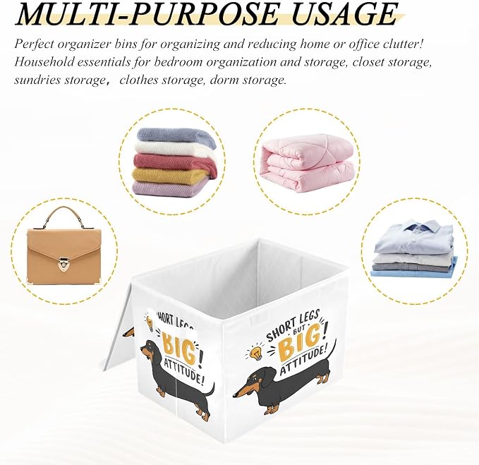 Dog Canine Storage Bins with Lids Closet Bedroom 40L Storage Basket | Decorative Storage Boxes, Foldable & Stackable, Dust-Proof Flip Top, Reinforced Handles, For Home & Dorm, Clothes & Toy Box