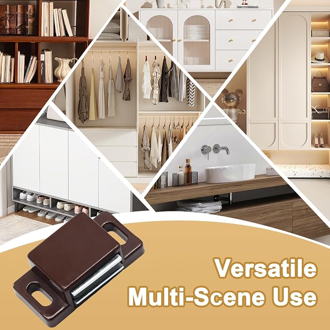 24Pcs Cabinet Door Magnets Catch, Brown | Magnetic Shutter Hardware, Drawer Magnet Latch, For Closure Cupboard Closet Bathroom
