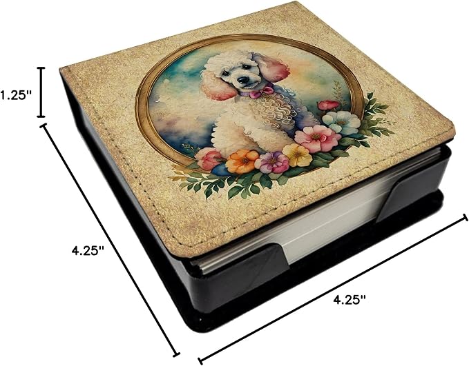 Caroline's Treasures White Poodle and Flowers PU Leather Note Paper Holder with Artist-Designed Cover, Desk Accessory, Office Gift