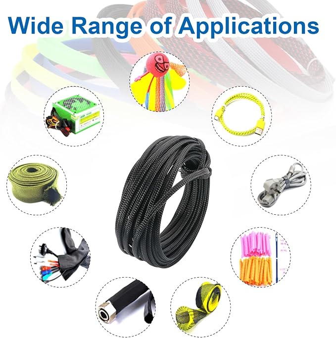 Heyiarbeit 10m/32.8ft PET Expandable Braid Cable Sleeving Flexible Wire Mesh Sleeve Black 4mm