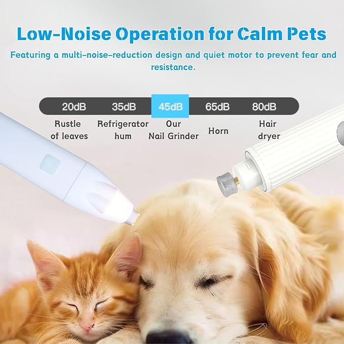 Dog Nail Trimmers and Dog Nail Grinder with 6 Lights, Quiet Dogs Grooming Kit with Cat Paw Clipper & Pet Paw File, Cordless Cat Nail Trimmer & Pet Nail Grinder for Large Medium Small Dog's Paw