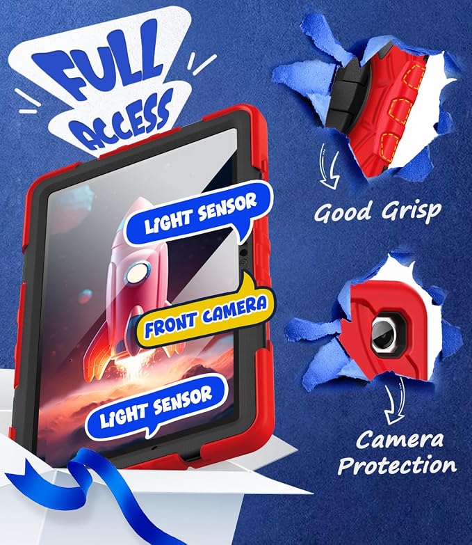 Grifobes Case for Samsung Galaxy Tab A11+ / A9+ Plus 11 inch 2026/2024, Full Protection with Screen Protector/Rotating Stand, Hand/Shoulder Strap for 11” Tablet Cover Red+Black