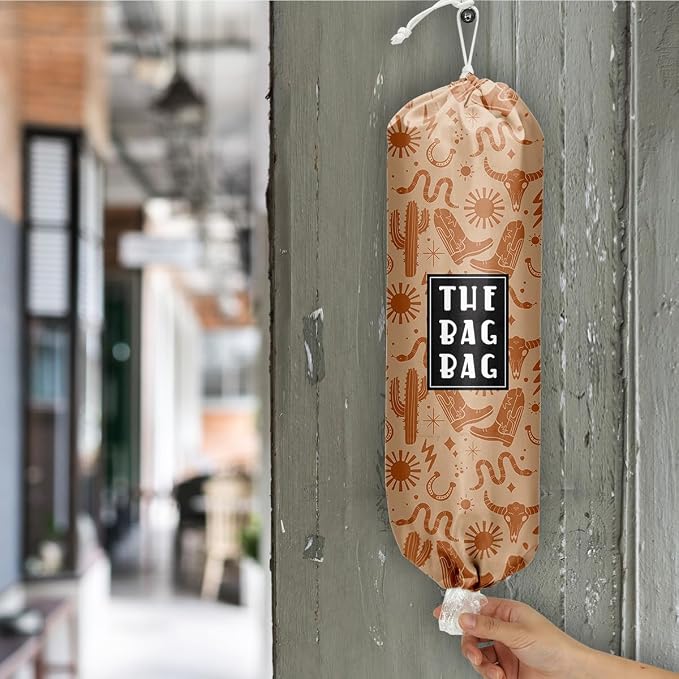 Western Gifts Plastic Bag Holder - Cow Print Grocery Bag Organizer For Kitchen Storage And Home Decor