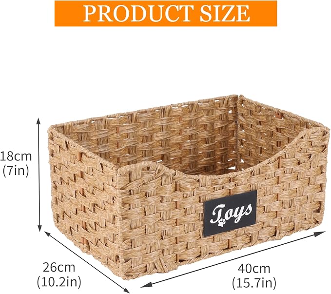 Dog Toy Basket Metal Wire Woven Dog Toy Storage Organizer, Foldable Storage Bin with Label, Decorative Pet Basket for Living Room,Bedroom,Playroom and Home Organization, Pet Owners and Families