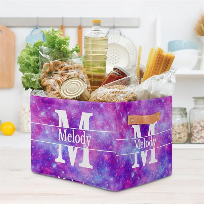 Custom Name Storage Baskets, Capital Letter Watercolor Purple Galaxy