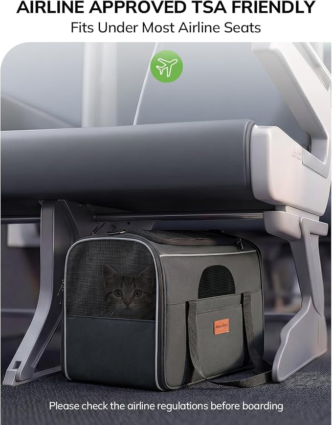 Morpilot Airline Approved Cat Carrier for Pets up to 15lbs,16.5" x11" x11" | Soft-Sided Pet Travel Carrier with 4-Sided Mesh Ventilation for Cats & Puppies (Dark Gray)