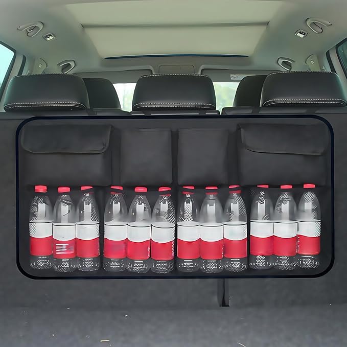 Car Trunk Organizer, Trunk Hanging Large Storage with Adjustable Straps, Waterproof Collapsible Cargo Storage Bag with 4 Pockets & 4 Mesh Pouches, Car Interior Accessories for SUV, Truck