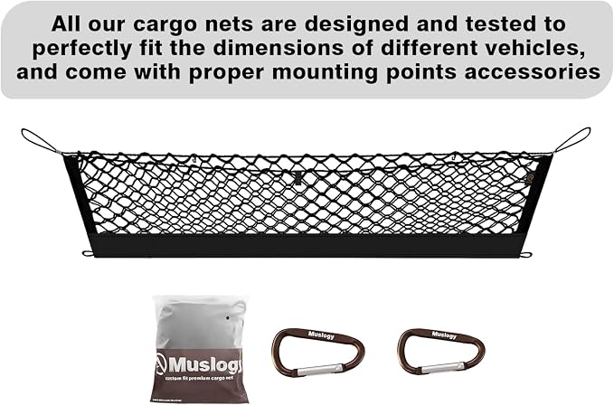 Muslogy Cargo Net for 2017-2022 Honda CR-V Accessories | Custom Fit, Trunk Storage Organizer Net for SUV Sedan Van Divider, with Heavy Duty Carabiners, Night Visible Grab Handle