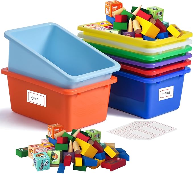 8-Pack Colorful Classroom Storage Bins, Plastic Cubby Book Bins for Classroom Organization, Book & Toy Storage Organizer, Perfect for Classroom Library, Shelves, STEM Centers, Daycare & Homeschool