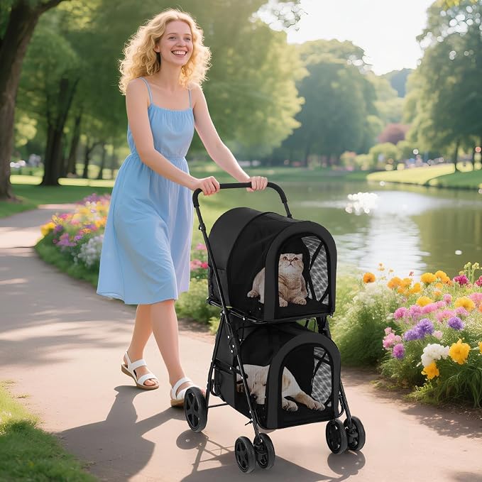 Dog Stroller with 2 Detachable Carrier, Pet Stroller for Small Medium Dogs Cats, Jogger/Travel/Camping, 4-in-1 Doggy Pet Carrier, Carrier Strolling Cart with Lockable Wheels (Black)