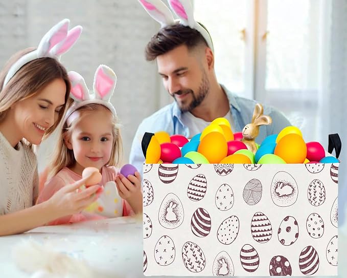 Large Rectangular Easter Baskets Empty Waterproof Boy Toy Box Foldable Kid's Gifts Storage Bin Spring Room Decor(Brown Egg)