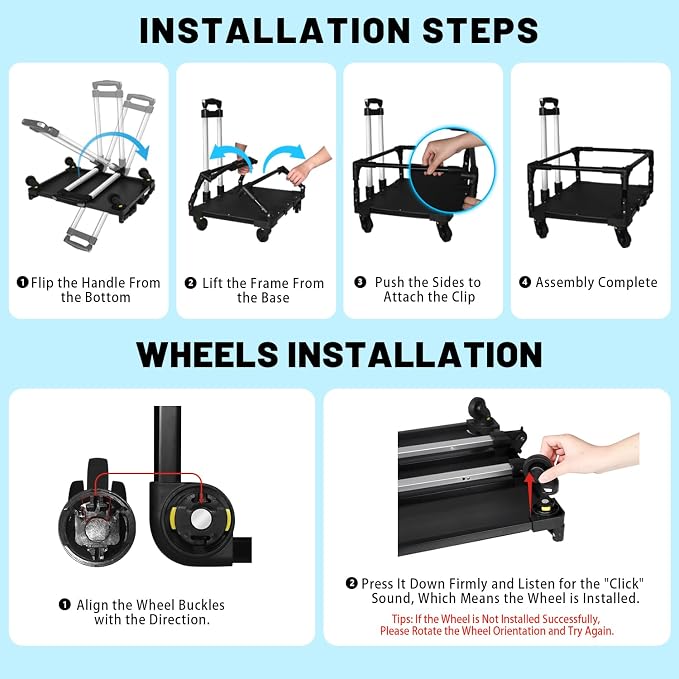 Foldable Wheel Base Cart for 18" L×11" W & 17" L×11" W Pet Carrier | Easy to Load & Unload the Carrier, Roll and 360° Swivel Smoothly, Fits Overhead Bin, Removable Silent Wheels, Portable