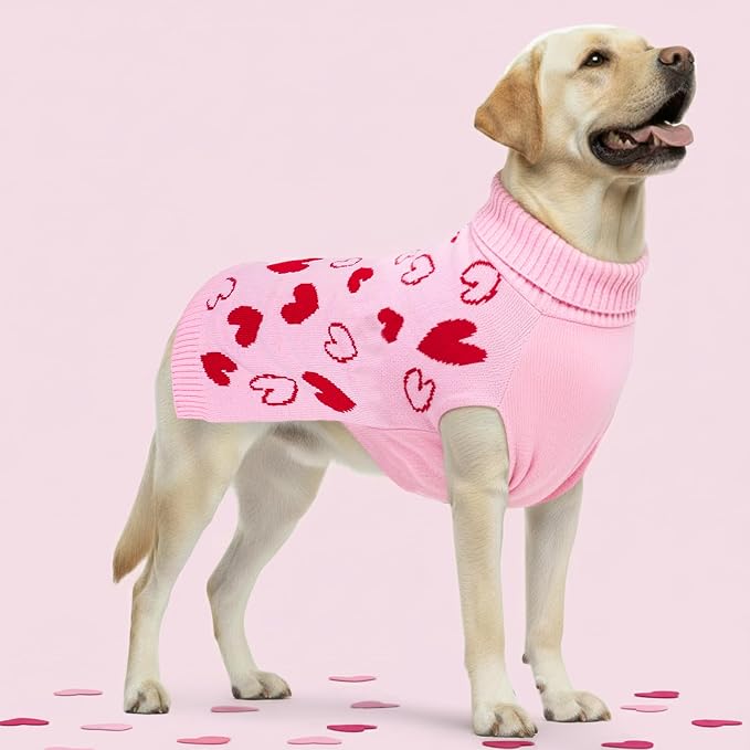 cyeollo Valentines Dog Sweater, Turtleneck Pullover Heart Print Outfit