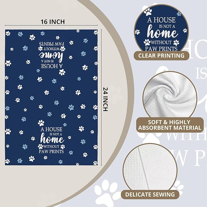 Blue Paw Farmhouse Kitchen Towels Decor Gifts for Women Pet Lovers, A House is Not A Home Without Paw Prints Decorative Bathroom Towels, Funny Dish Hand Towels for Kitchen Drying 16x24 Inch