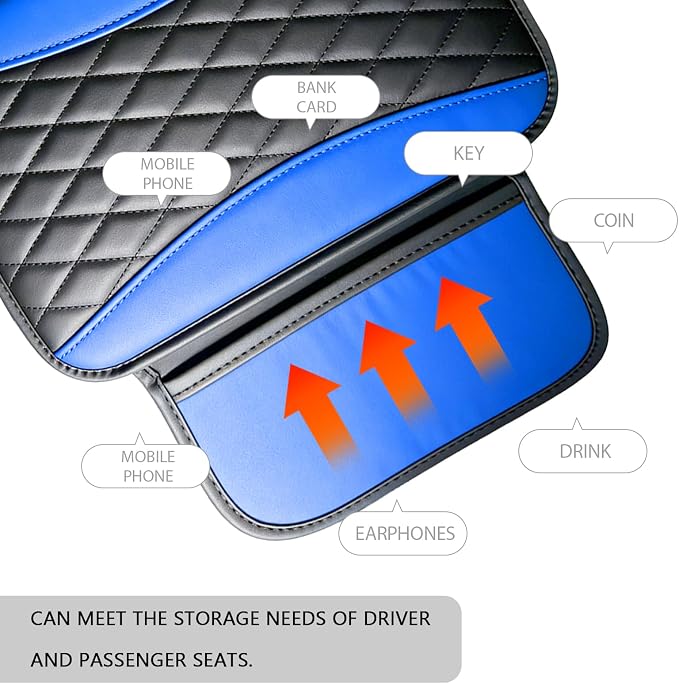 Leather Car Center Console Cover with Side Storage Pockets, Waterproof Armrest Cushion Protector Organizer for Vehicles SUVs, Interior Accessories, Car Decorations Stylish Arm Rest Pad (Blue)