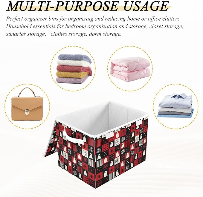 Halloween Ghost Storage Bins with Lids Closet Bedroom 40L Fabric Bin | Decorative Storage Boxes, Foldable & Stackable, Dust-Proof Flip Top, Reinforced Handles, For Home & Dorm, Clothes & Toy Box
