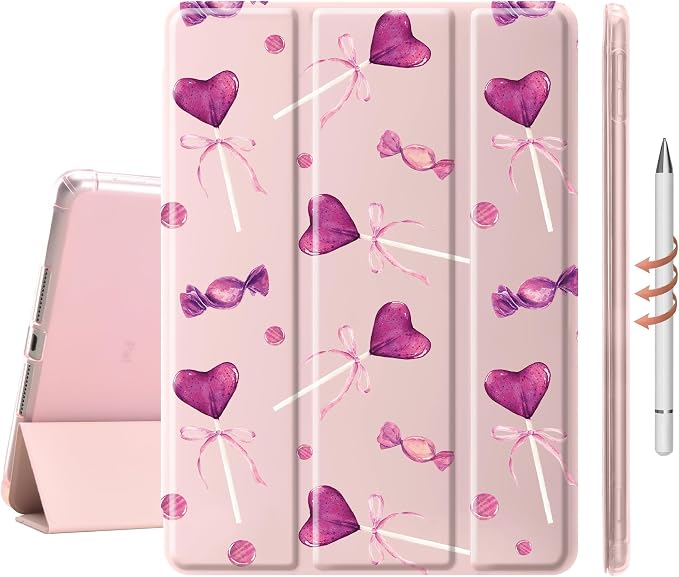 Cute Pink Lolipop Case for 8.3" iPad mini 6, Clear TPU Smart Stand Back Cover with Pencil Holder, Auto Wake/Sleep Foldable Four-Corner Shockproof Protective Case