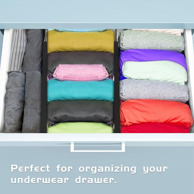 4 Pack Bamboo Drawer Dividers Organizer with Inserts 2.6'' High | Expandable from 12.5-21.7", Adjustable Drawer Organizer Separators for Utensils, Clothing, Office, Dresser, Bedroom, (Black)